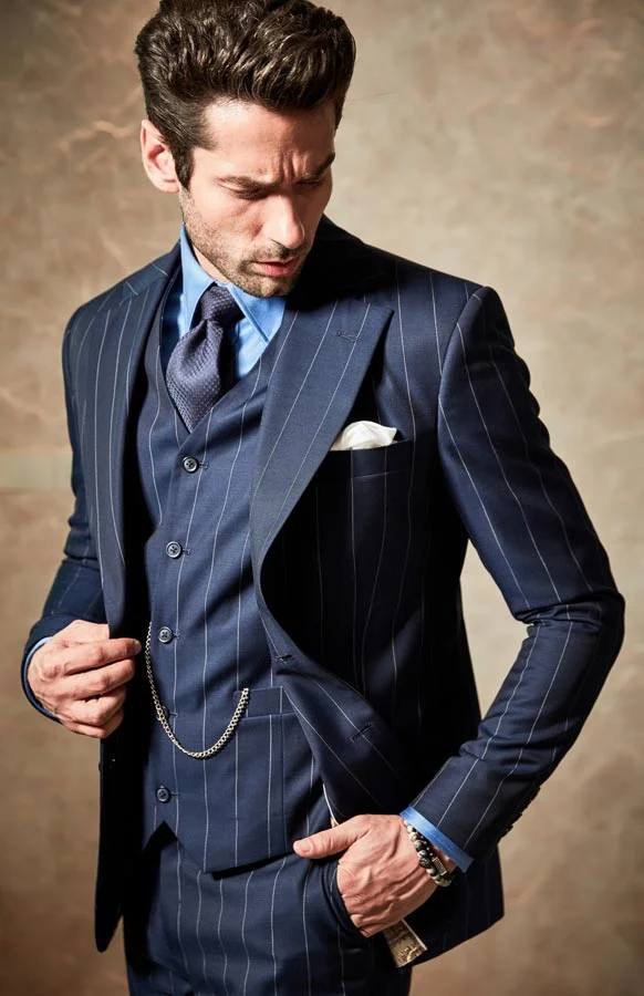 Custom-Tailored Navy Checkered Suit Jacket — Custom-Made Suit from Tailor Store